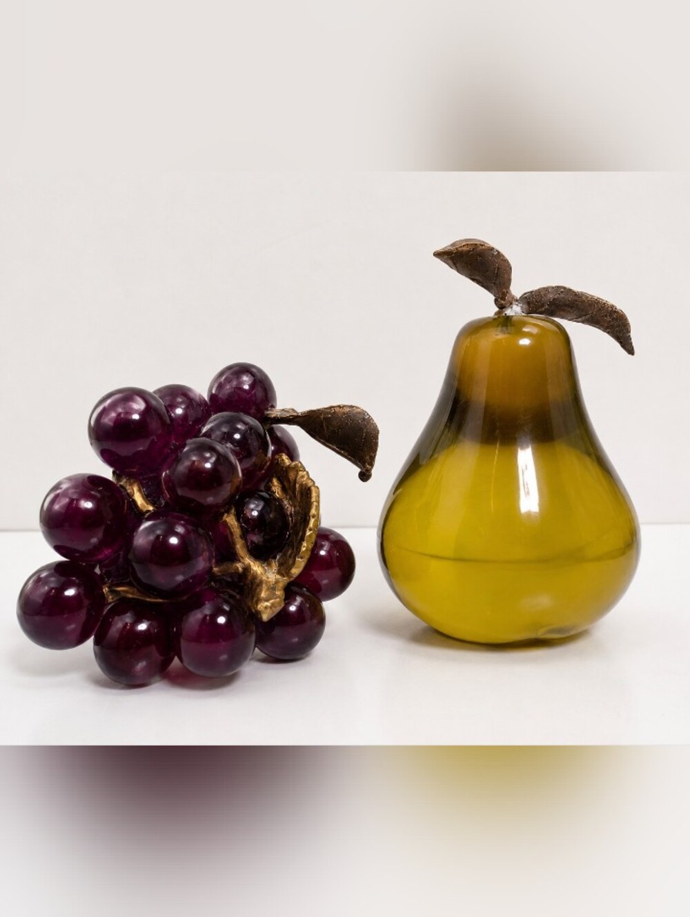 Vintage Lucite Acrylic Fruit Decor Grapes & Pear Set Retro Mid-Century Style